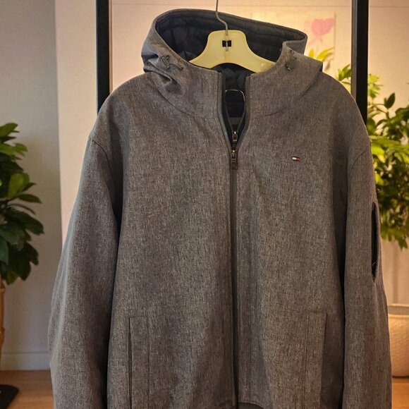 Tommy Hilfiger Men’s XL Gray Full-Zip Hooded Jacket Quilted Lining Urban Casual - Picture 1 of 14